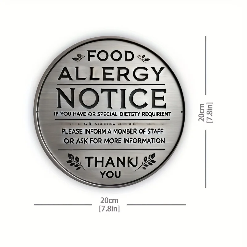 2D Flat, 2D Wall Art-Food Allergy Warning Sign-Retro Round Logo Tin Metal Sign Novelty Garage Bar Kitchen Rules Humorous Wall De