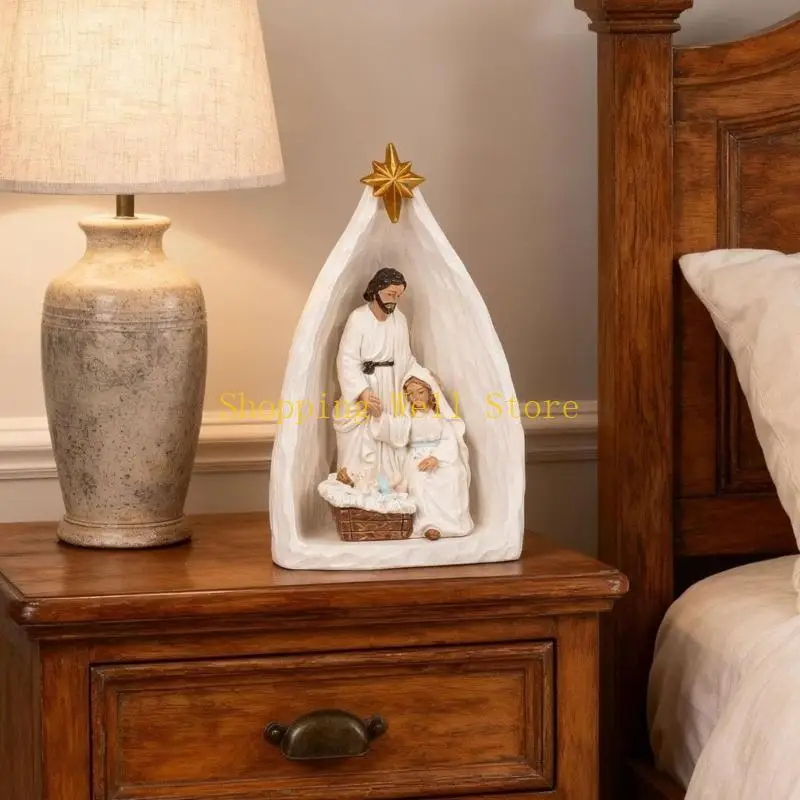 KX4B Stable Nativity Scene Statue Christmas Nativity Figurines Table Ornament Gift