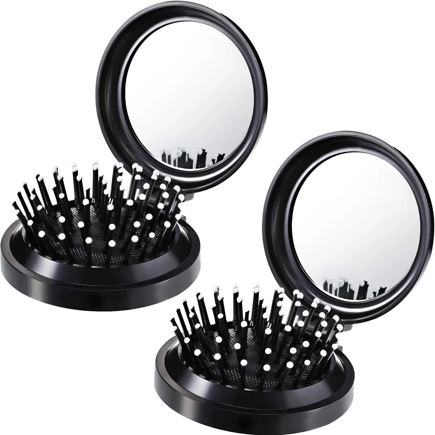 

Portable folding hair brush with mirror, travel pocket comb, suitable for scalp massage and styling - ideal choice for women