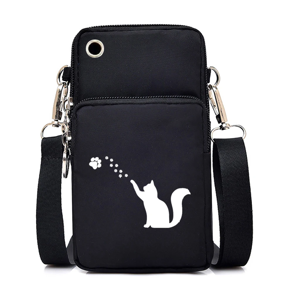 New Cartoon Cat Mobile Phone Bag Women Luminous Messenger Bag Hanging Neck Purse Vertical Handbag Funny Cats Mini Crossbody Bag