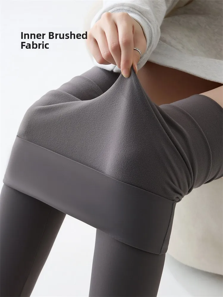 

Trendy High-Waist Fce Lined Yoga Pants Women's Autumn Winter New Sle ark Skin Pattern Slimming Warm Base Layer Pants