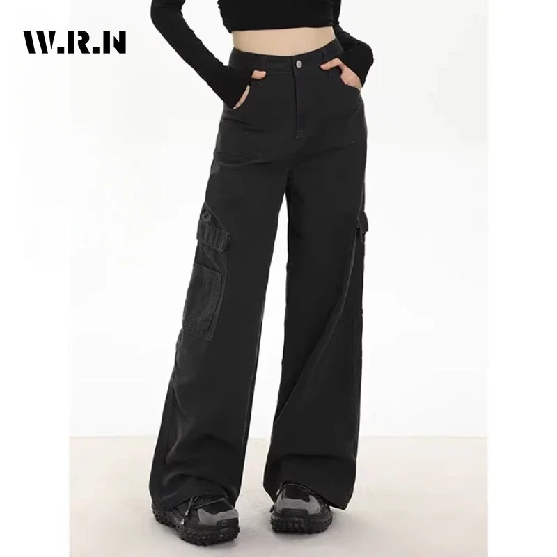 

Vintage Solid Casual High Waist Pants High Street Style Straight Jeans Korean Fashion Women's Wide Leg Baggy Y2K Denim Trouser