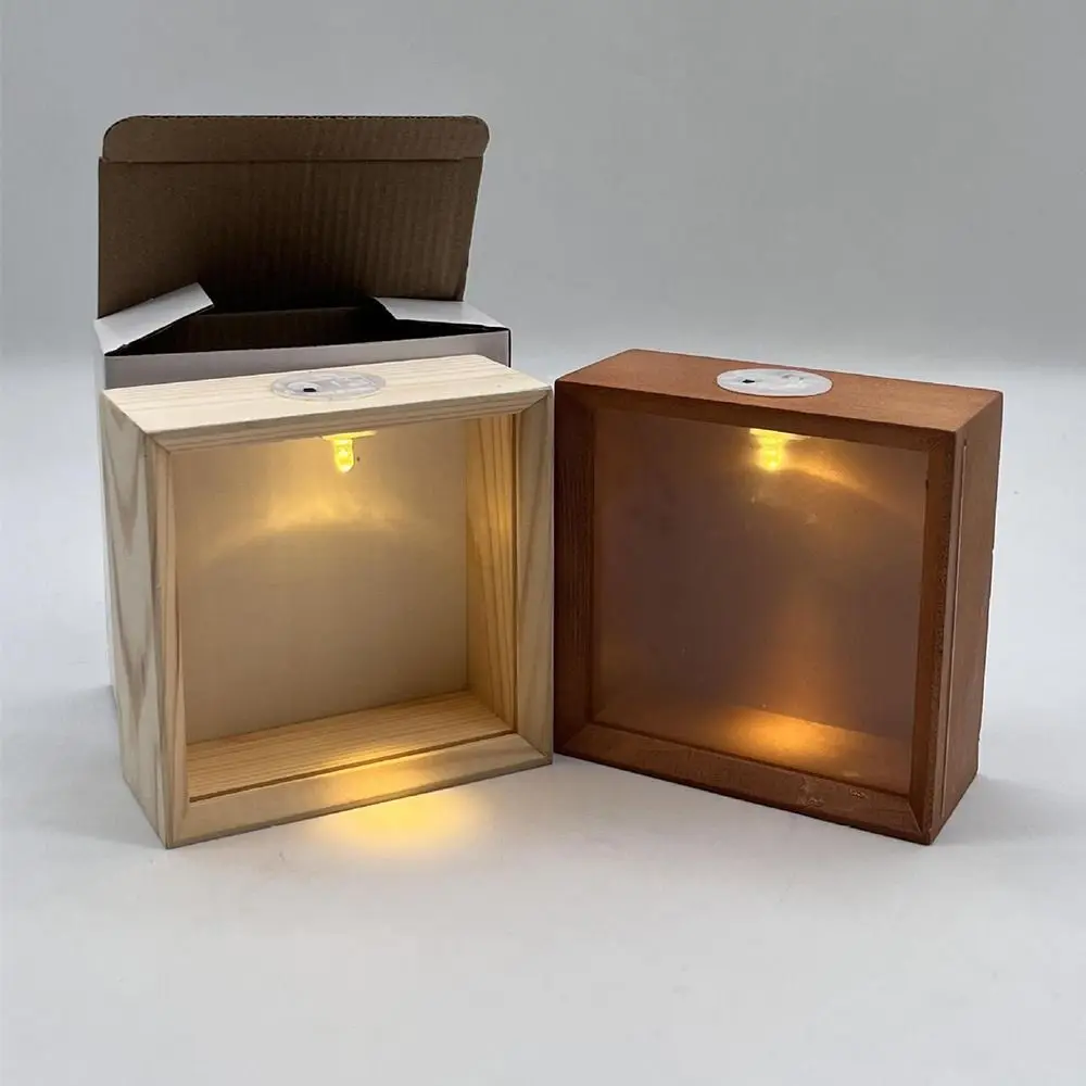Decorative Wooden Shadow Box Frame Transparent Handmade Wood DIY Nightlight Soft Light Acrylic Panels