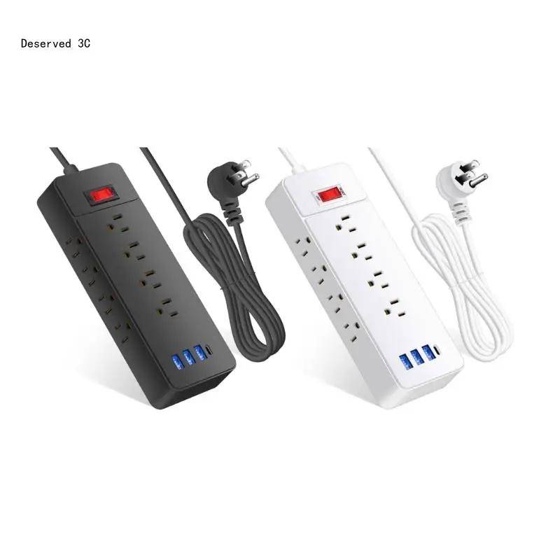 Power Strips with 180cm/5.9ft Cord 12Outlets USB/Type C Port Low Flat Plugs for Home and Office Use Power Supply