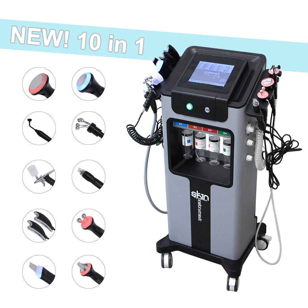 New 10 in 1 Dermabrasion Oxygen Facial Machine Skin Deep Cleaning Aqua Peeling Small Bubble Device Skin Rejuvenation RF Lifting