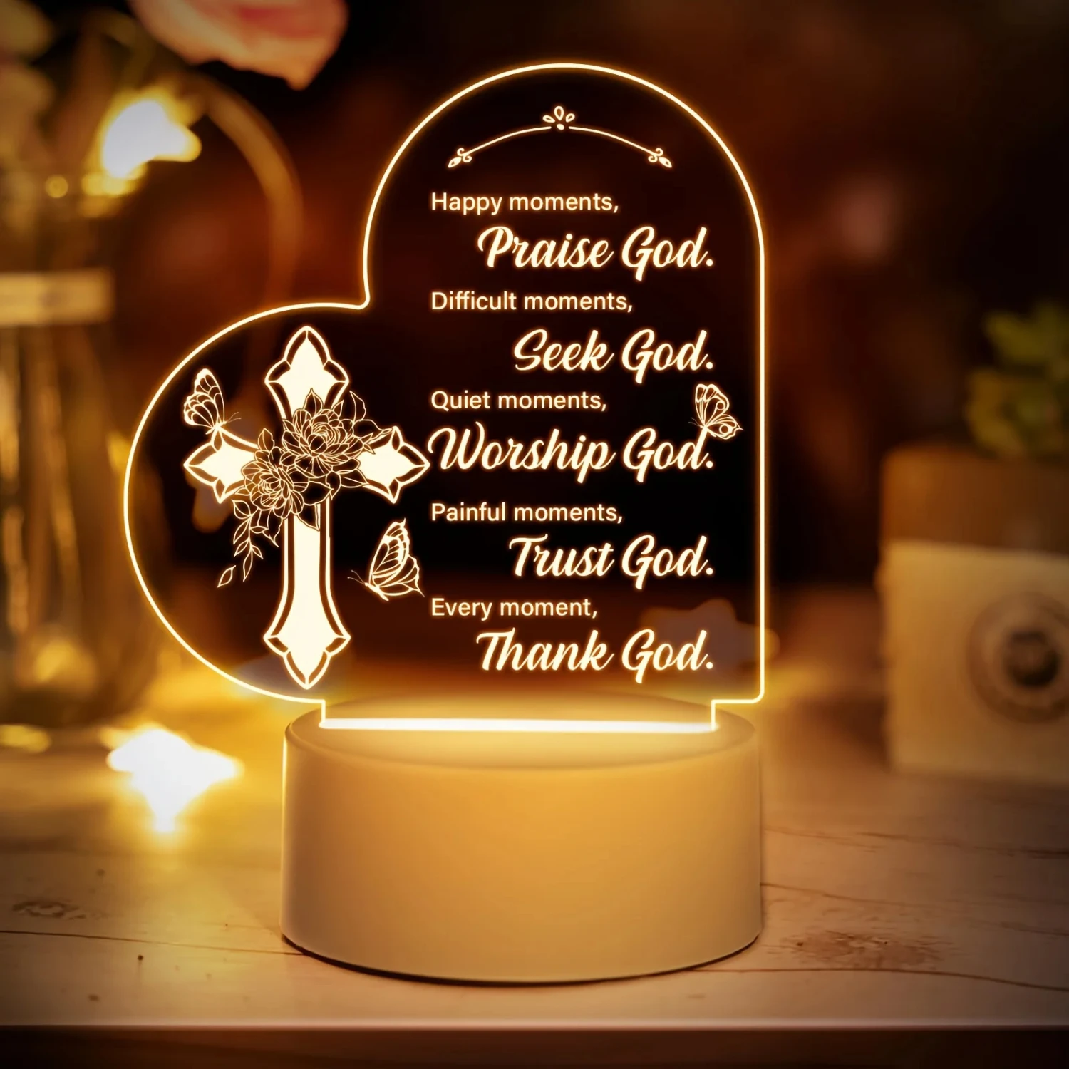 1pc Christian Gifts  Women USB Engraved Night Light,  with Prayers, Christian Praise and Inspiration Gifts