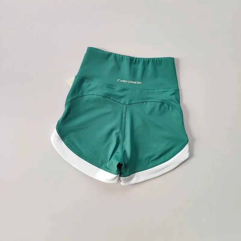 Damen-Yoga- und Fitness-Shorts, hohe Taille, kontrastfarbene, hebende Gesäß-atmungsaktive, lässige Yogahose – Detail 10