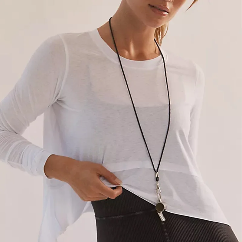 

WESTSHAN EU US Size Short Split Sports Cover-up Running Fitness Long Sleeve Yoga Pilates Training Sportswear Women's T-shirt