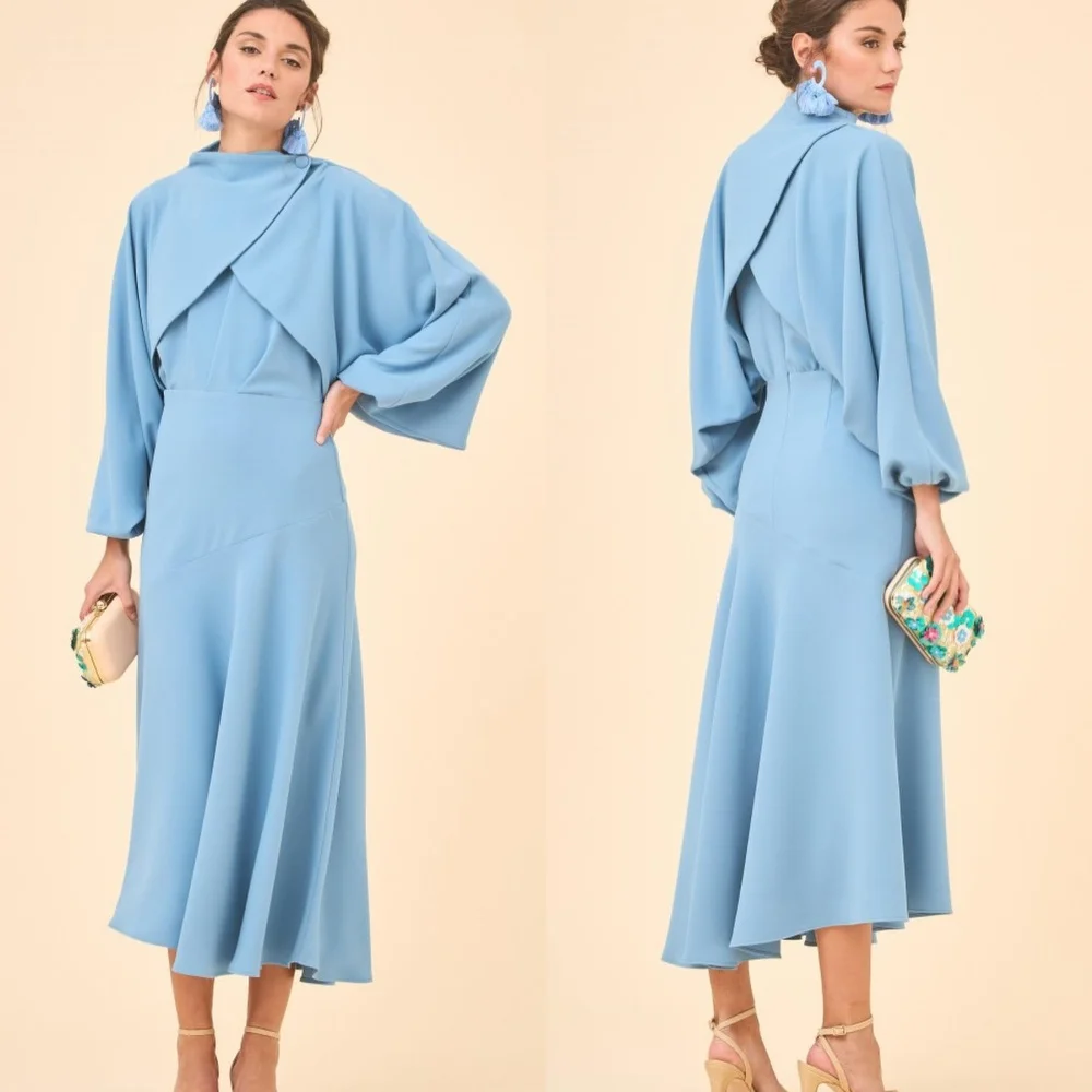 Customized Evening Jersey Draped Pleat Ruched Party A-line High Collar Bespoke Occasion Gown Midi Dresses Saudi Arabia