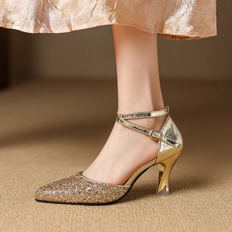 2026 Spring New Fashion High-heeled Shoes Pointed Toe Shiny Party Women's Shoes Size 32-43