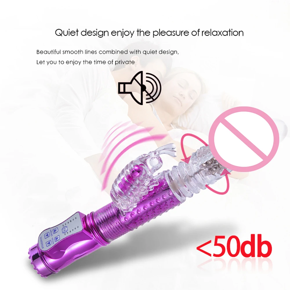 Silicone G spot Dildo Vibrators 2-mode Rotation + 6 Telescopic Speed Vibration Dual Clitoris Stimulator Adult Sex Toys for Woman