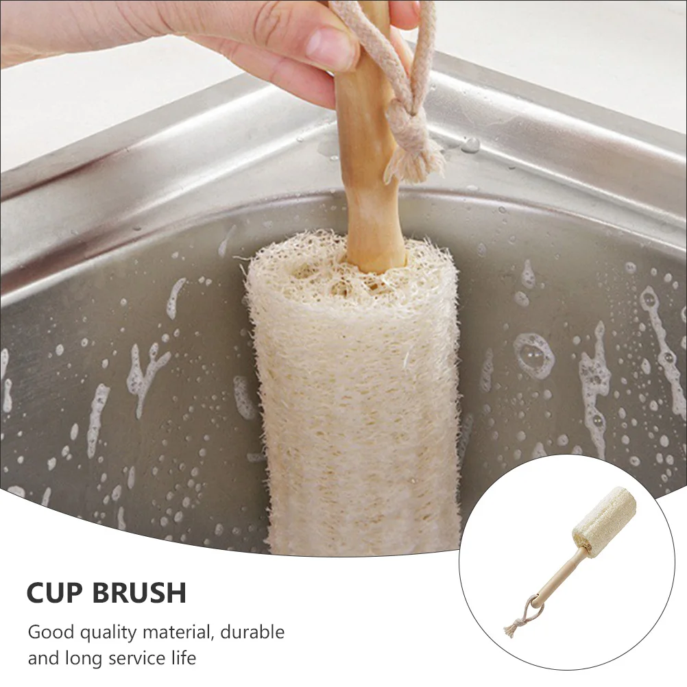 

3pcs Wooden Handle Loofah Cup Brush Long Handle Bottle Cleaner For Mug Feeding Bottle Brush Cup Washing Sponge Home Cleaning