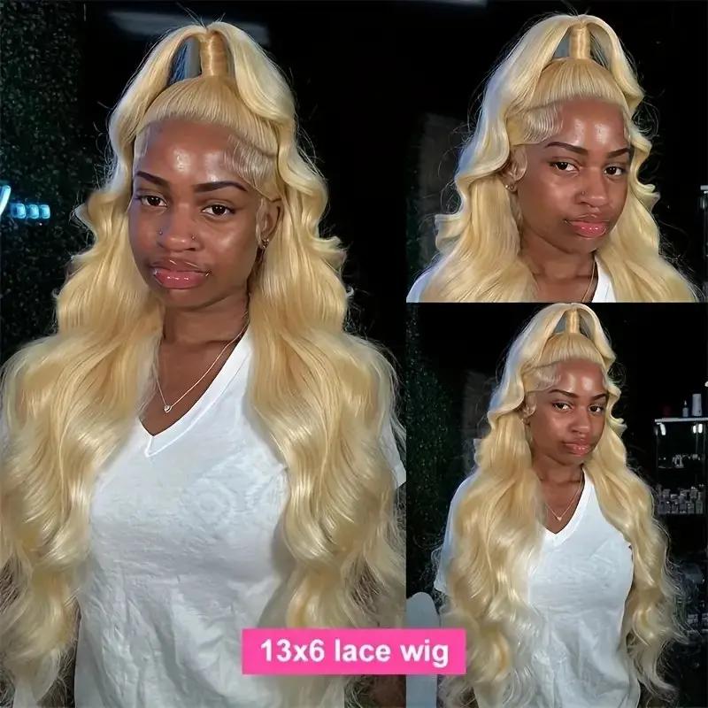 150 Density Blonde 13X4 HD Lace Wigs Human Hair 13X6 Frontal 613 Blonde Color 36 Inches Body Waves Glue-Free Wig