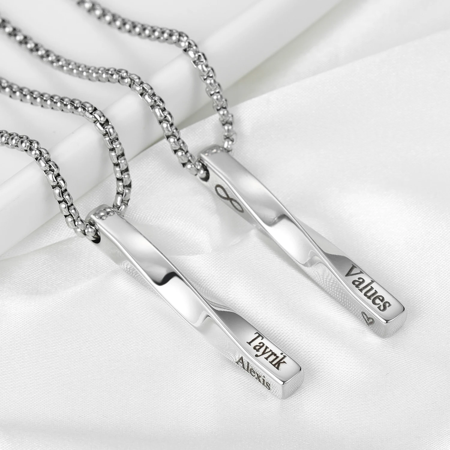 MYDIY Personalized Four Sides Engraving Stainless Steel 3D Bar Custom Name Necklace Women/Men Family Gift Multiple Name pendant