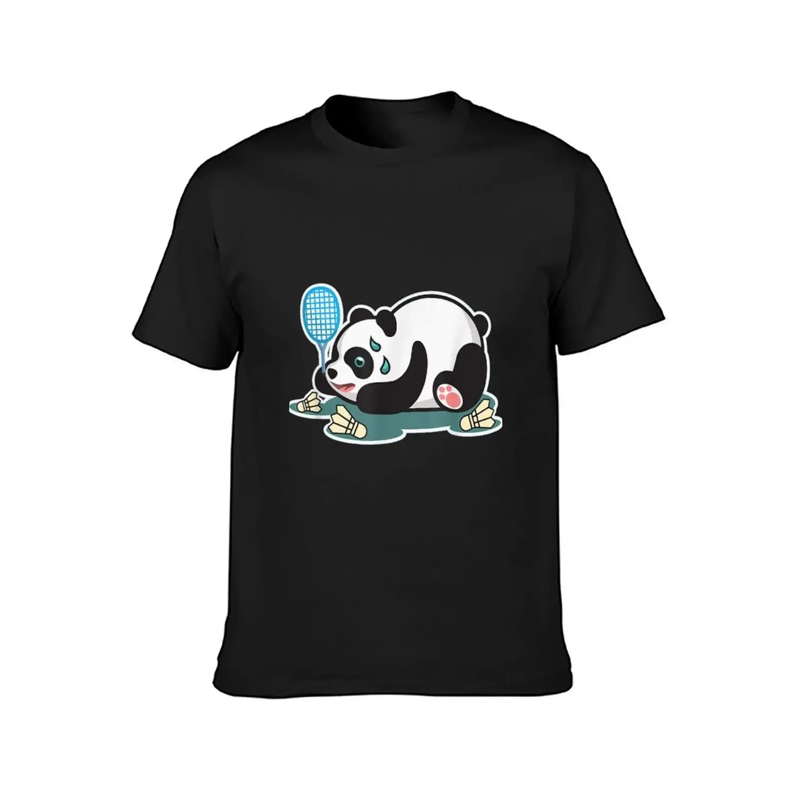 Panda Animals Badminton Shuttlecocks T-shirt funnys tops anime clothes quick drying mens white t shirts