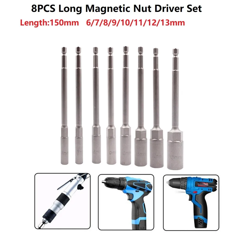 Socket Extension Bar Set 8Pcs 150mm Length with 6MM 7MM 8MM 9MM 10MM 11MM 12MM 13MM Sizes for 1/4 Inch Hex Shank Power Tools
