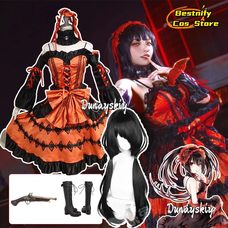

Аниме DATE A LIVE Tokisaki Kurumi Косплей Костюм Необычные готические Лолиты Платье принцессы Наряд Хэллоуин Маскировка для взрослых женщин