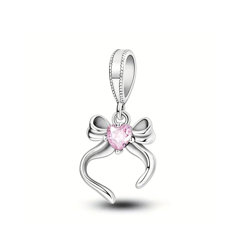 925 الفضة والوردي القوس قلادة الخرز أقراط قلادة حلقة قلادة مناسبة لسوار الأوروبي الأصلي DIY مجوهرات رائعة #4