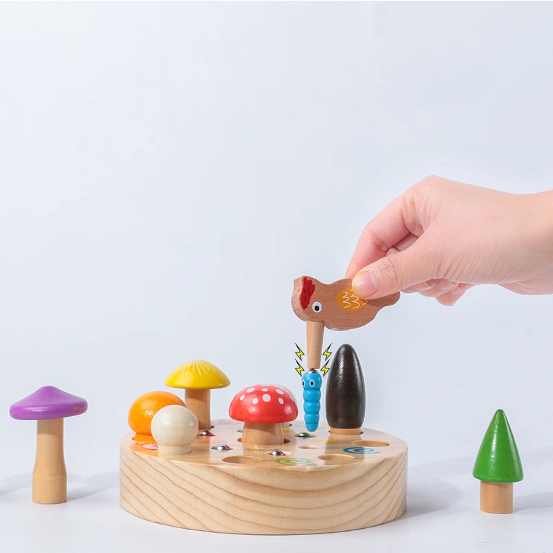 新しい子供の木のおもちゃ 3D パズル幼児教育キャッチワームゲーム形状認知磁気釣りおもちゃギフト子供