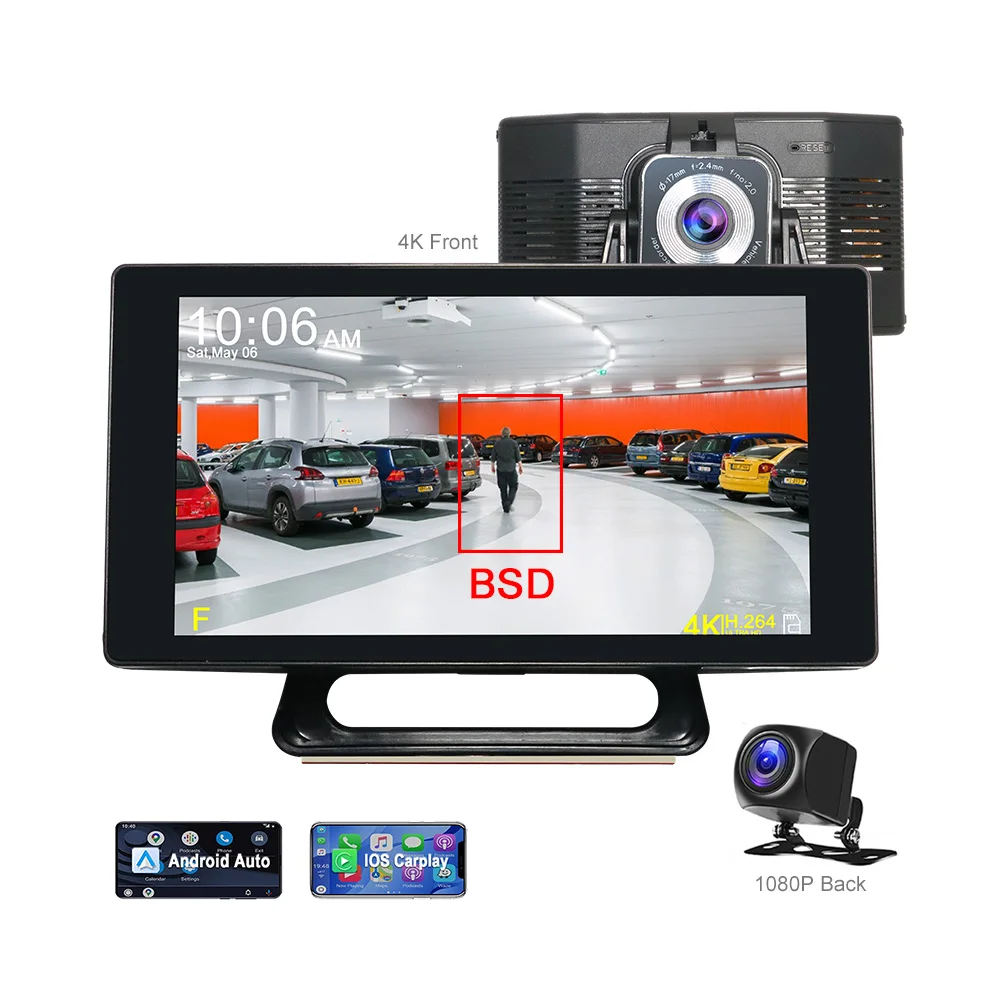 

5 Inch BSD Portable Wireless Carplay Android Auto 4K DVR Dual Recorder Camera