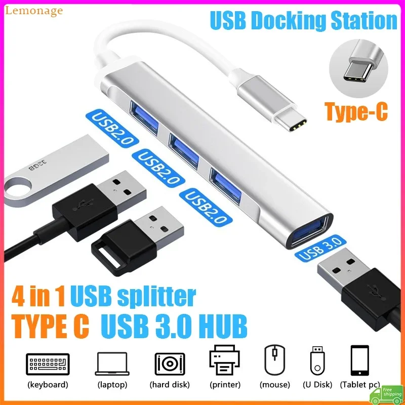 Type C Hub Converter USB Splitter 4 Ports Hight Speed USB 3.0 HUB OTG Printer for Laptop PC Data Charge