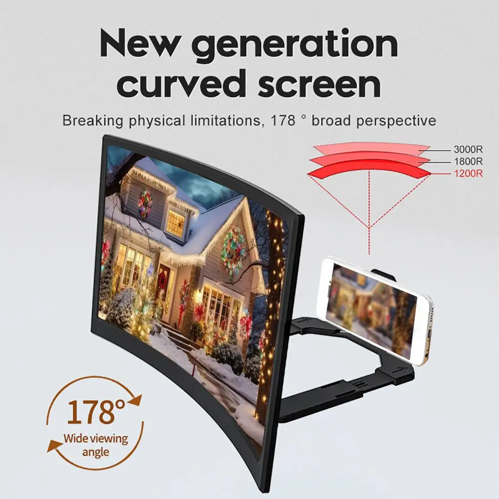 Curved Screen Magnifier Phone Holder Stand for Mobile Devices Movie Distance Viewer Portable Anti-Slip Bracket