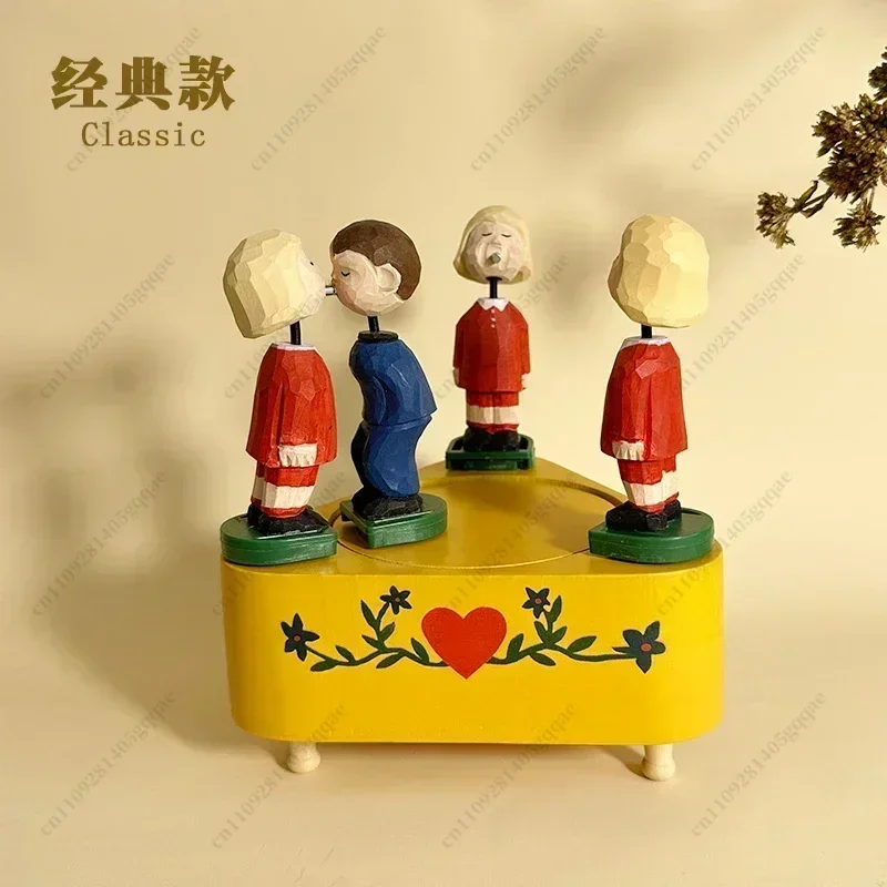 

Music Box Solid Wood Engraving Music Box Kiss Creative Birthday Gift Ornament Electric Rotating Speaker