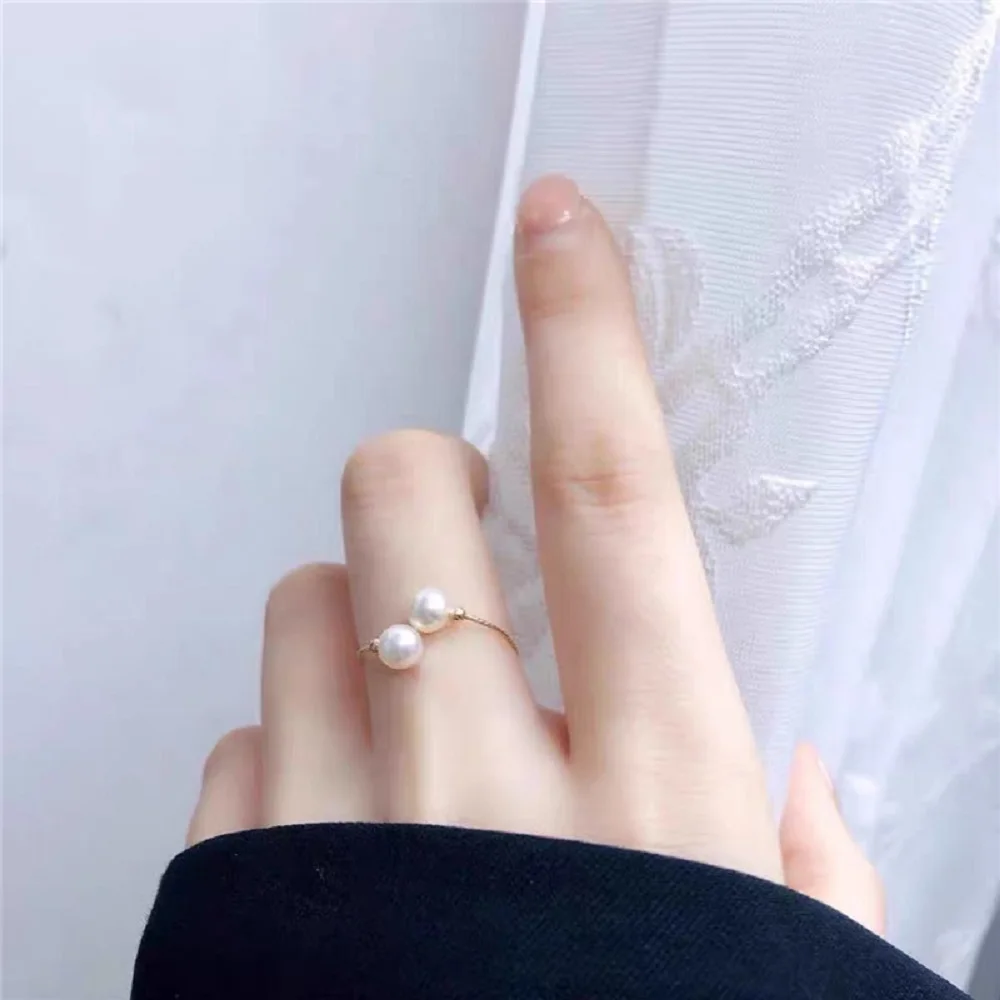 Эластичное регулируемое кольцо с двойной бусиной из 18-каратного золота, обернутое в золоте, AAA, 6-7 мм, натуральный жемчуг Южного Китая