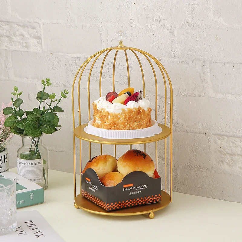 2-Layer Vintage Gold Cosmetics Storage Rack Cake Cupcake Display Stand Birdcage Wedding Decoration Elegant Event Display