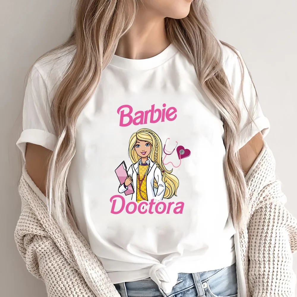 2024 Miniso Barbie Hot Print Student Casual Loose Short Sleeve Summer Crew Neck Breathable Fashion T Shirt Fashion Women Top