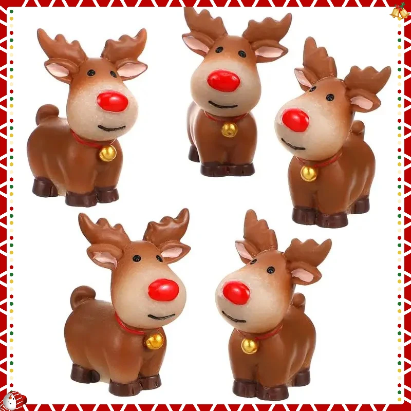 

5Pcs Christmas Elk Figurine Desktop Ornaments Elk Statue Micro-Landscape Resin Reindeer Xmas Decorations Christmas Pendant