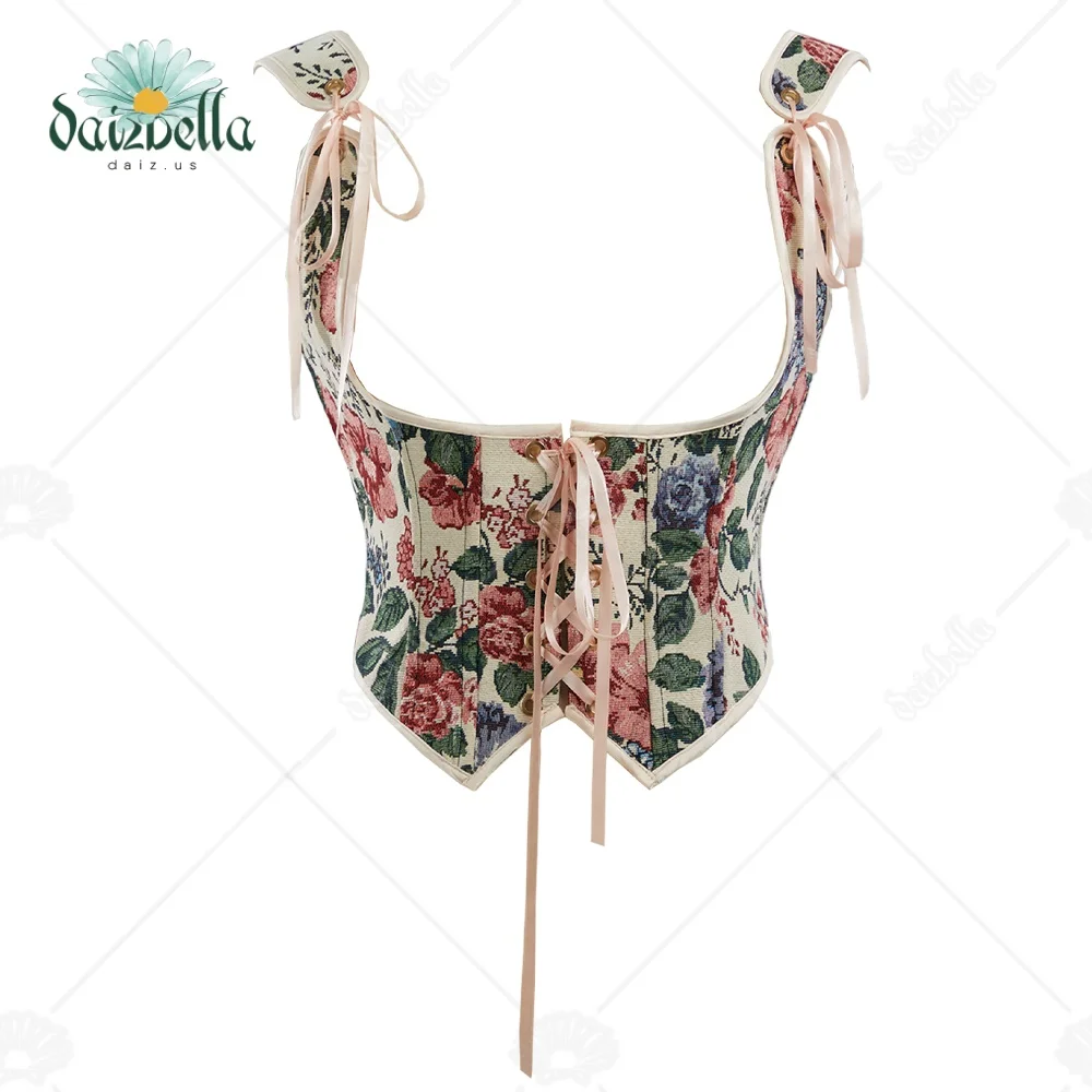 

DAIZBELLA женский средневековый корсет в стиле Ренессанс, топы, милый бюстгальтер с цветочным принтом, поддерживающий бюстгальтер, лиф