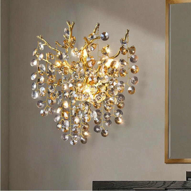 Gold crystal wall lamp luxury living room bedroom bedside lamp LED modern aisle corridor lighting