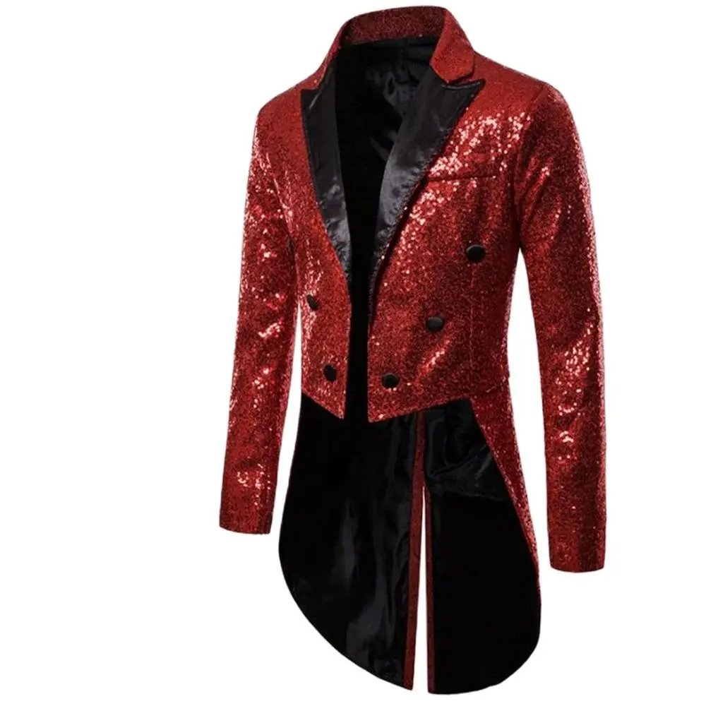 

Suit Tuxedo Banquet Nightclub Performance Sequin Men’ s Suit Sequins Turn-Down Collar Long Sleeve Swallow-Tailed Coat for Men