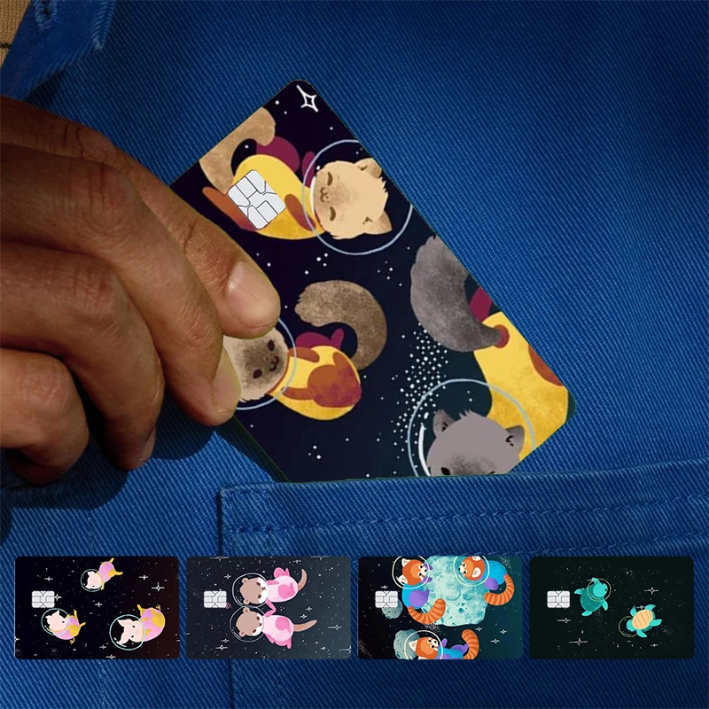 Space Turtles Bunny Otters Cover Skin Aufkleber für Kreditkarte Bank Debit Bus Karte Vorderseite