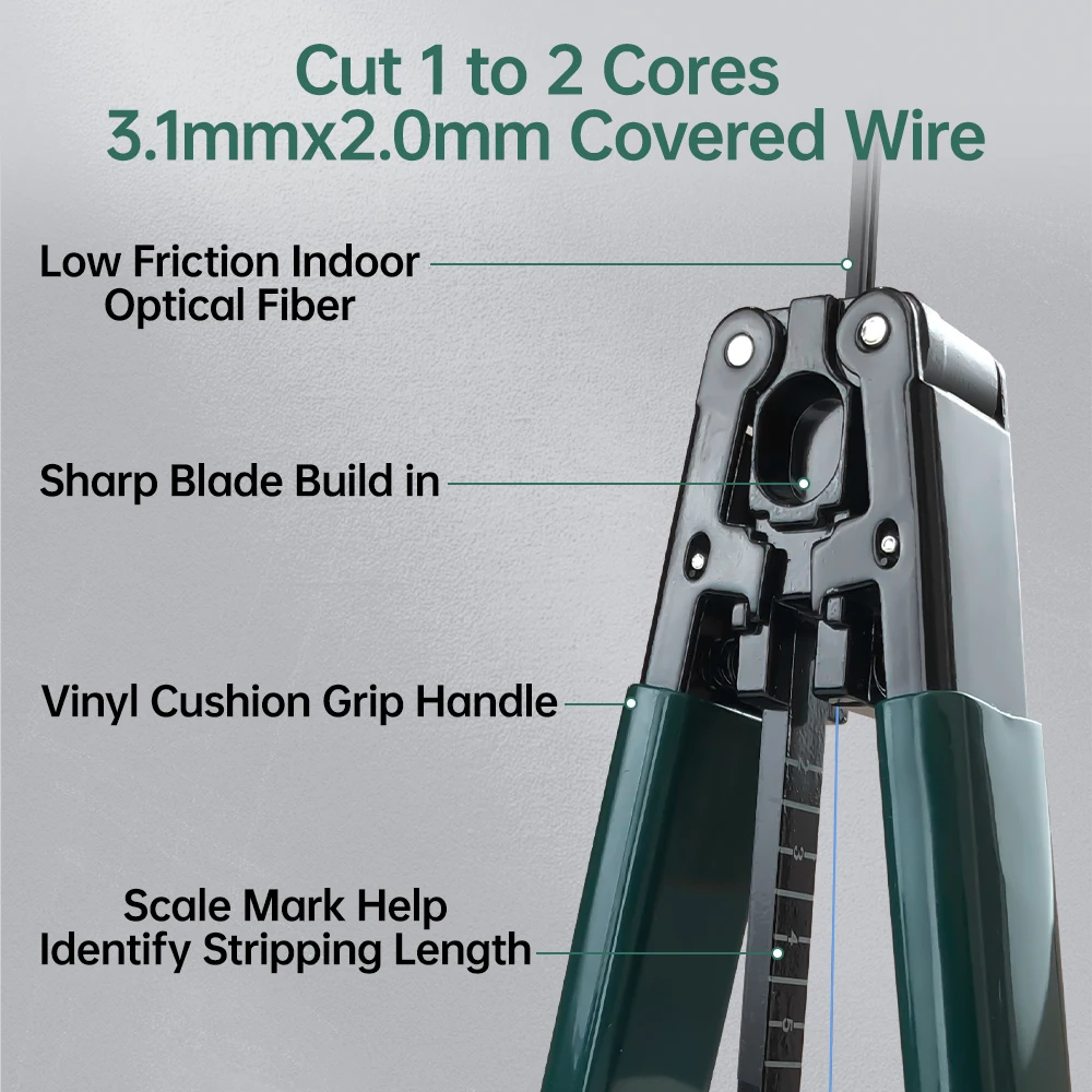 AMPCOM Fiber Optic Drop Cable Stripper, Stripping Plier for Rubber-insulated Optical Cable for FTTH Drop Cables