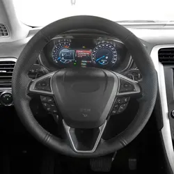 Hand Braid Steering Wheel Cover For Ford Mondeo Fusion 2013 - 2019 EDGE 2015 2016 2017 2018 Black Perforated Microfiber Leather