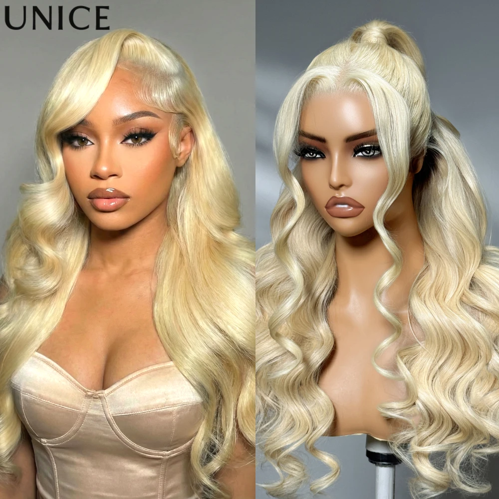 UNice Pre Everything 13x4 Lace Fronal Wig With Drawstring #613 Blonde Body Wave Human Hair Wigs & Straight Human Hair Wigs