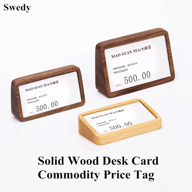 90X54mm Wood Acrylic Sign Holder Display Stand Restaurant Table Number Menu Paper Holder Small Price Label Paper Tags