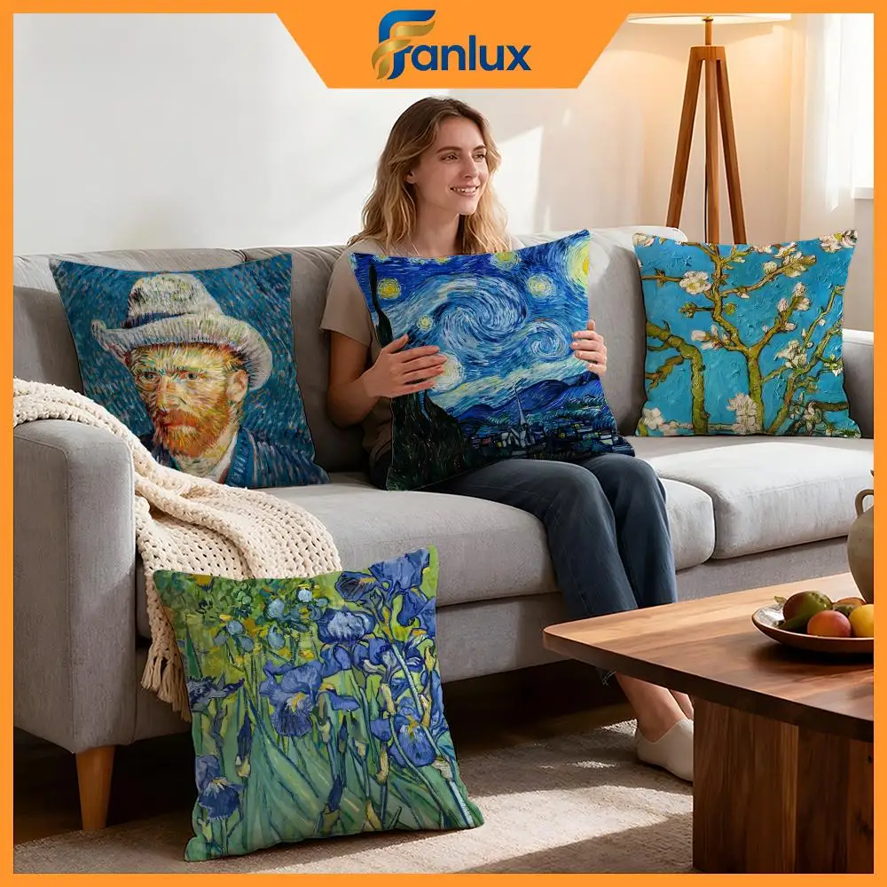 Kissenbezug „Künstler Van Gogh“, 4 Stück, dekorative Bezüge, weicher Kissenbezug für Sofa, Couch, Dekoration, 40 x 40, 45 x 45 cm, Kissenbezüge