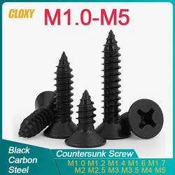 500/ 200/ 100pcs M1.2 M1.4 M1.7 M2 M2.3 M3 M3.5 M4 M5 Small Black Steel Cross Phillips Flat Countersunk Head Self Tapping Screw