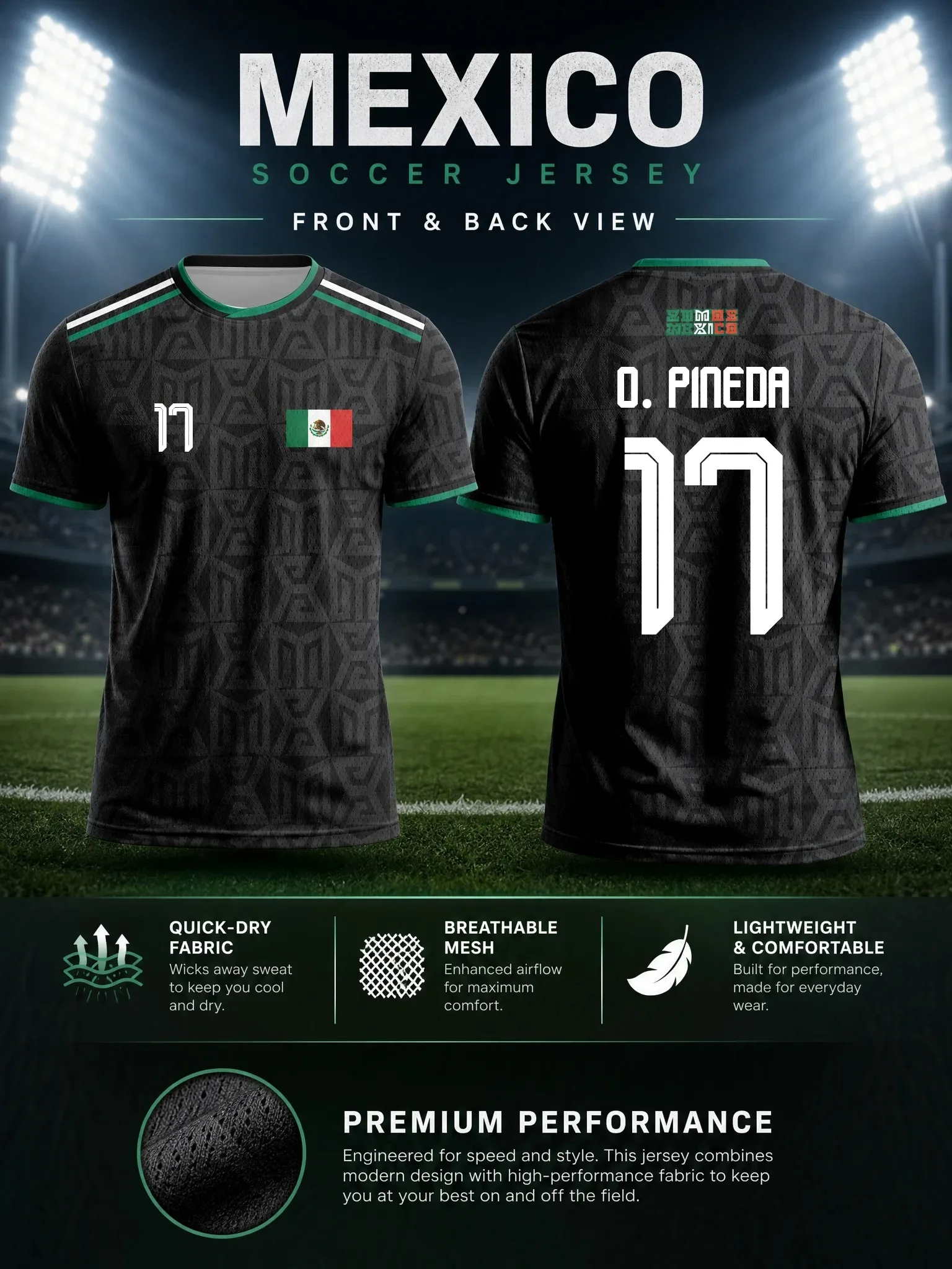 Mexico 2026 Football Jersey - Quick Dry Breathable - Comfortable Stretchy Fan Training Kit