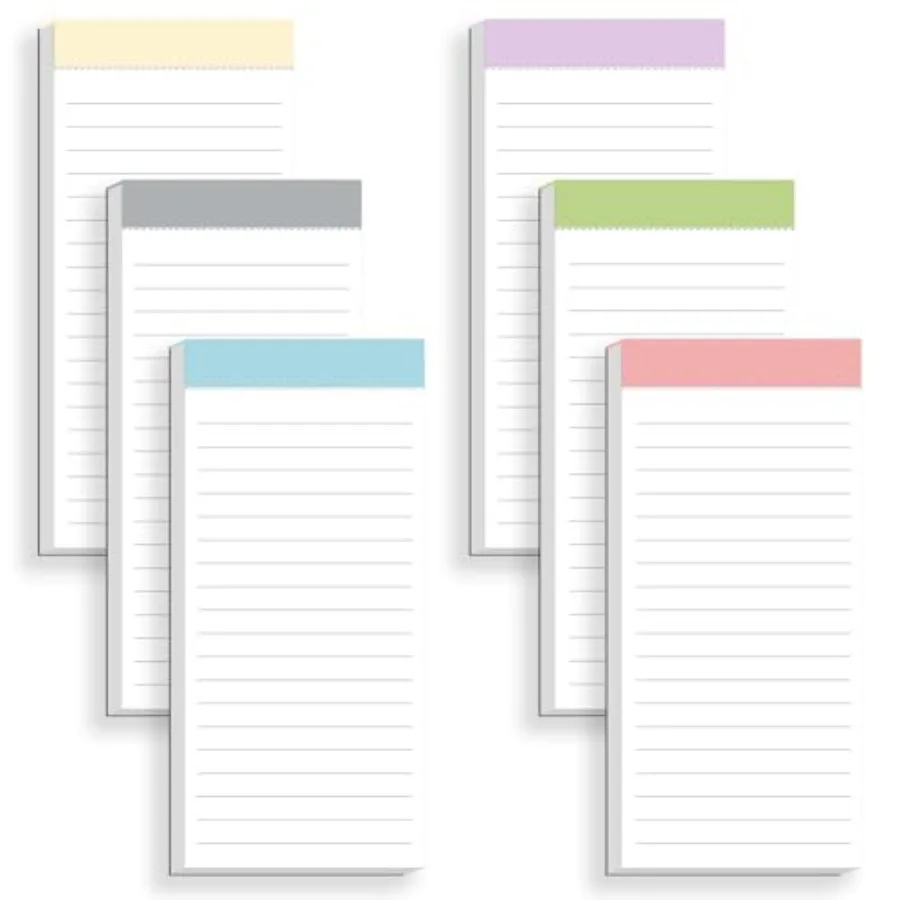 6 Pack Magnetic Notepads for Fridge, Grocery List Magnet Pad for Refrigerator, Memo Notepad with Lined Pages, 50 Sheets per Not