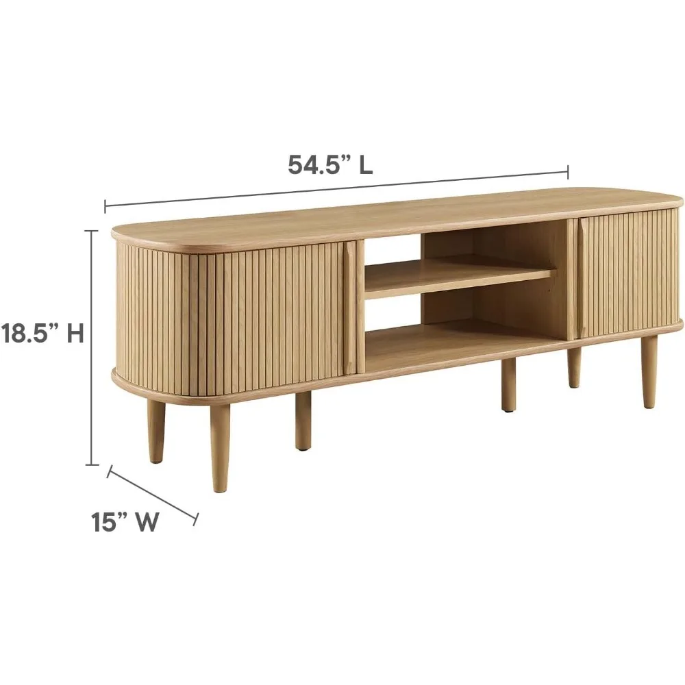 55インチのオーク材製メディアTVスタンド,モダンなミッドセンチュリーコンター,15x54.5x18.5