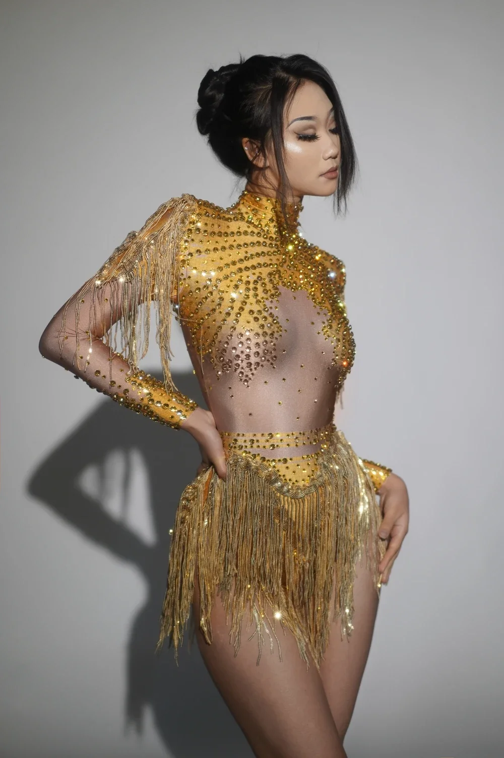 Rhinestones  Bodysuit Performance Dance Costume  Sequins Tassel Women Sexy Singer Dancer Stage Wear Birthday Outfit