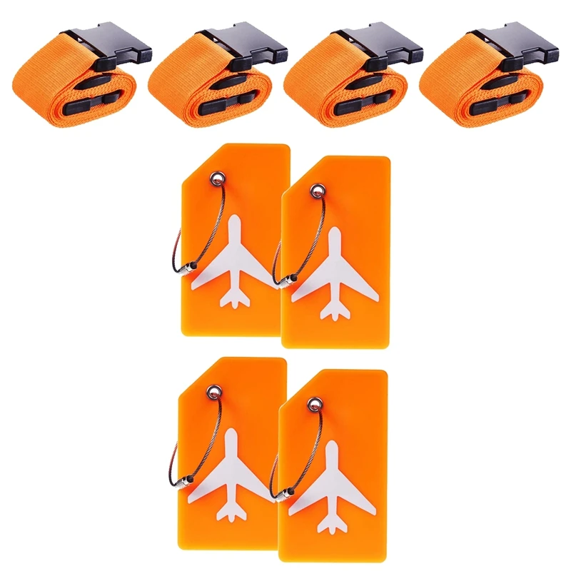 8 عبوات من أحزمة الأمتعة وأحزمة الأمتعة المصنوعة من السيليكون وعلامات حقائب السفر وإكسسوارات بديلة للسفر باللون البرتقالي