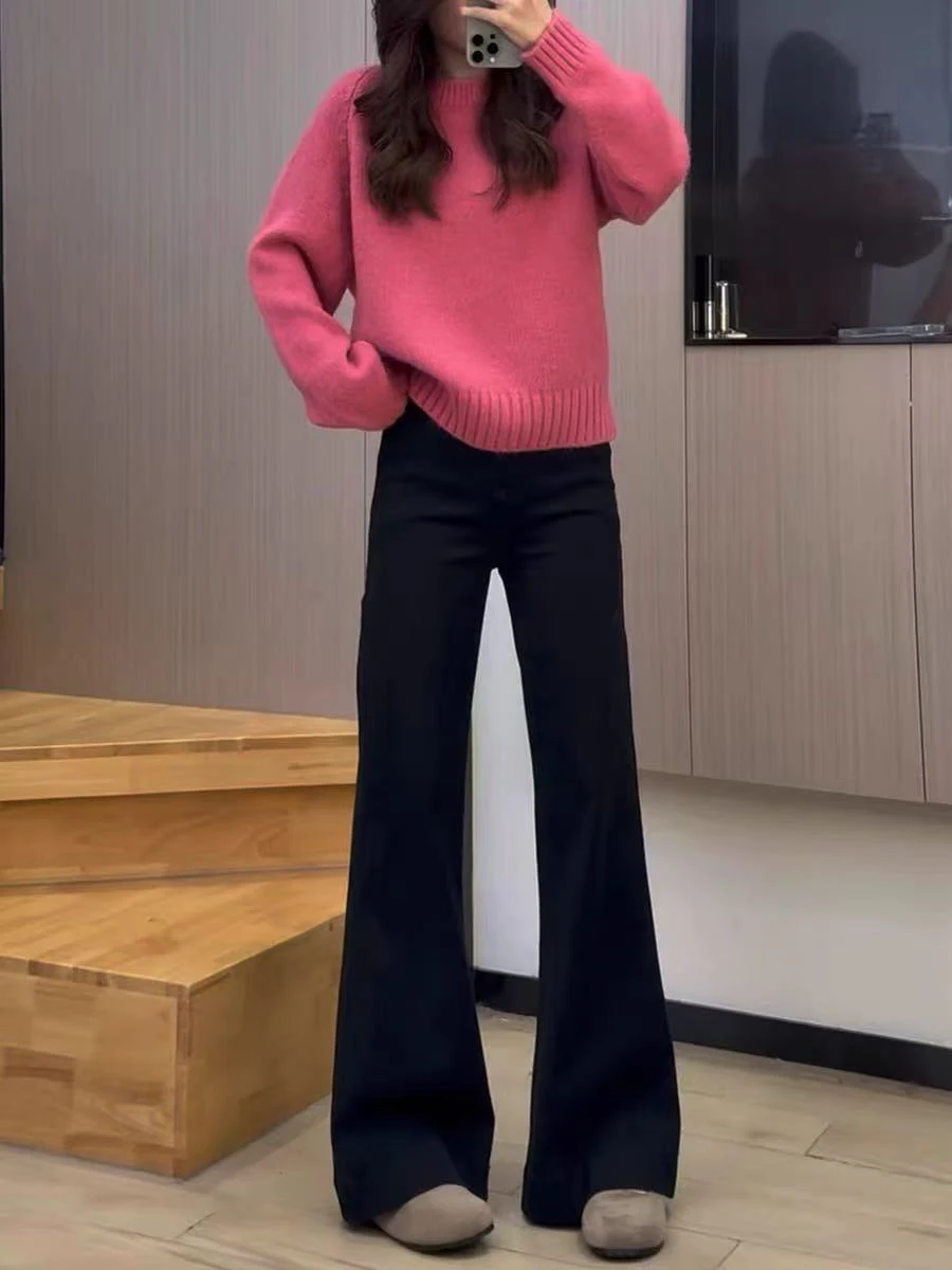 

Расклешенные прямые джинсы с высокой талией, женские осенне-зимние эластичные джинсовые брюки больших размеров, брюки Bootcut для грушевого тела