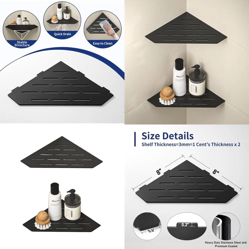 

Pentagonal Corner Shower Shelf, Heavy Duty Stainless Steel Floating Shelves with Recessed Slot Design for Tiled Walls, Matte Bla