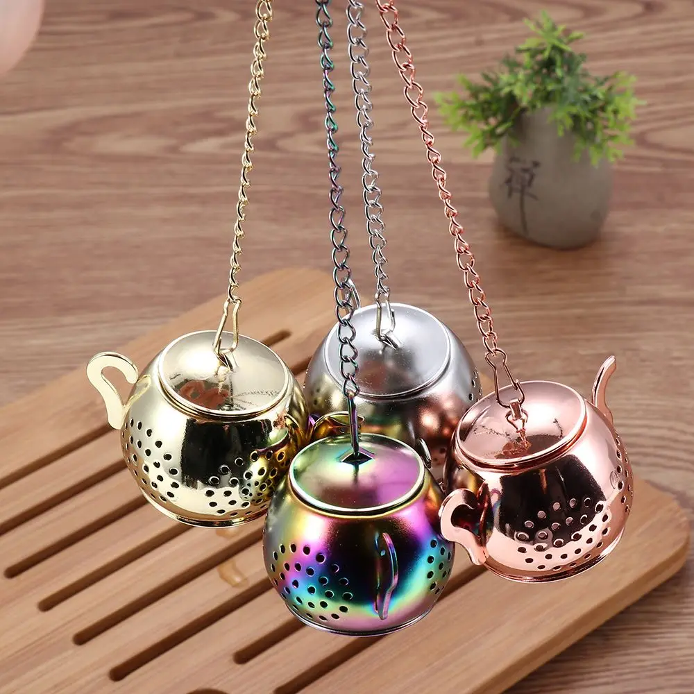 Teapot Shape Tea Strainer Stainless Steel Loose Tea Infuser with Chain Herbal Spice Filter Diffuser Kitchen Gadget Teaware