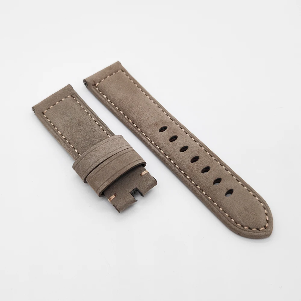 

24mm / 22mm 125mm / 75mm Grey Green Calf Leather Folding Deployment Clasp Band Strap For PAM PAM111 Watch